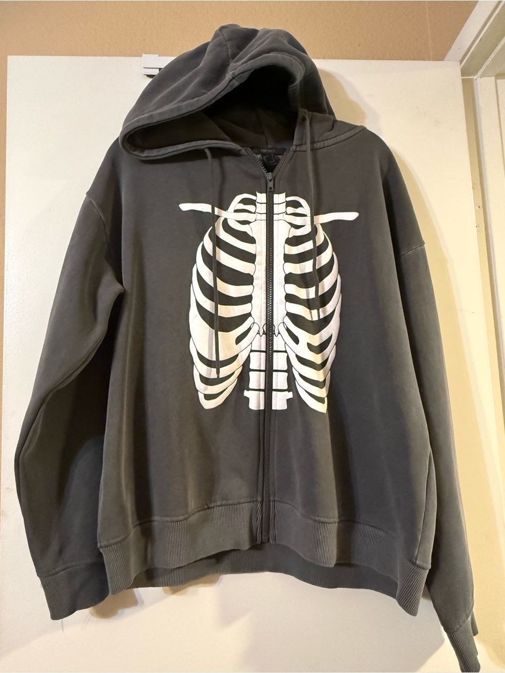 Women’s Gray Zip Skeleton Hoodie White